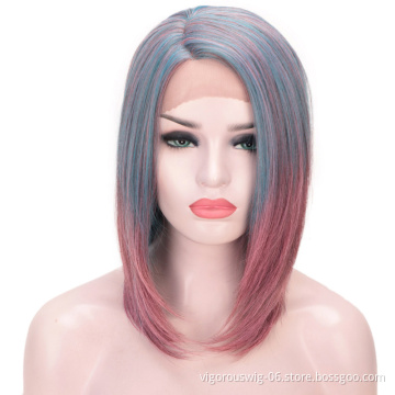 Vigorous wholesale cheap mix ombre pink extensions hair and wigs synthetic braiding hair short full wigs lace front cosplay